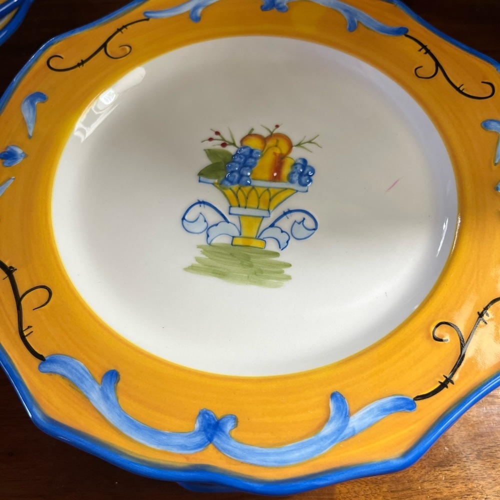 4. Fitz and Floyd Yellow and Blue Plate with Fruit Motif companion plates listed